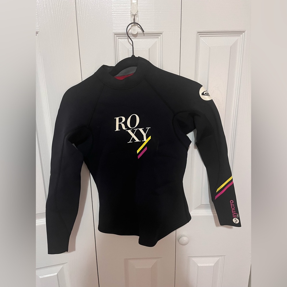 Roxy Neoprene Black Rashguard with Pink and Yellow Accents
